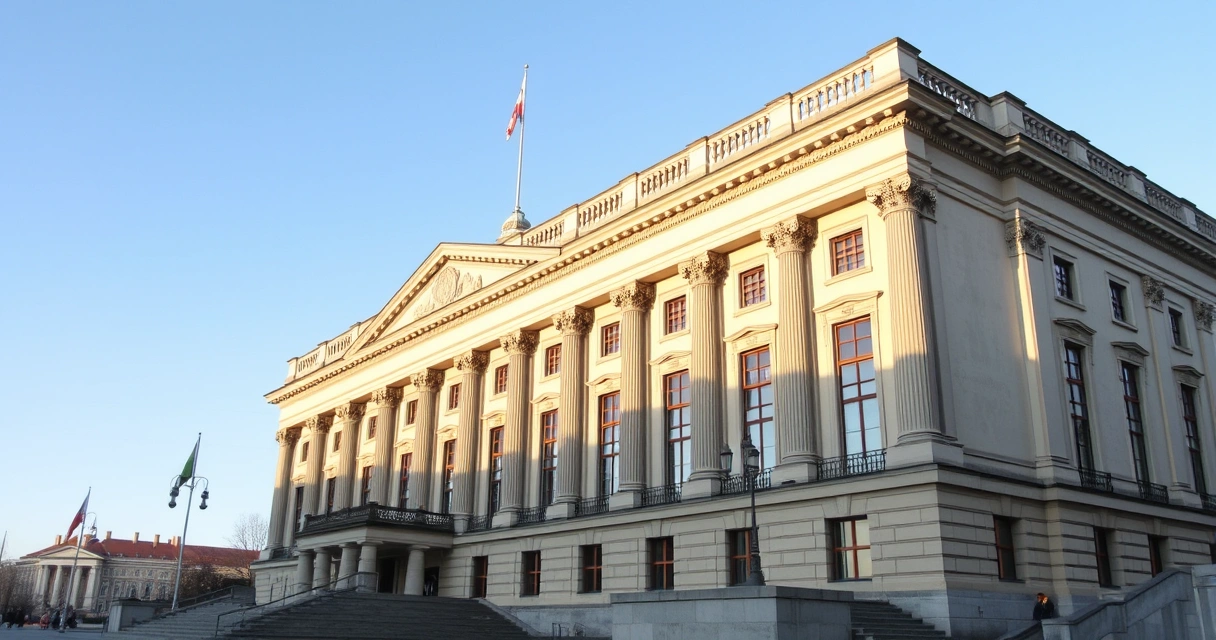 Historiallinen suomalainen hallintorakennus päivänvalossa