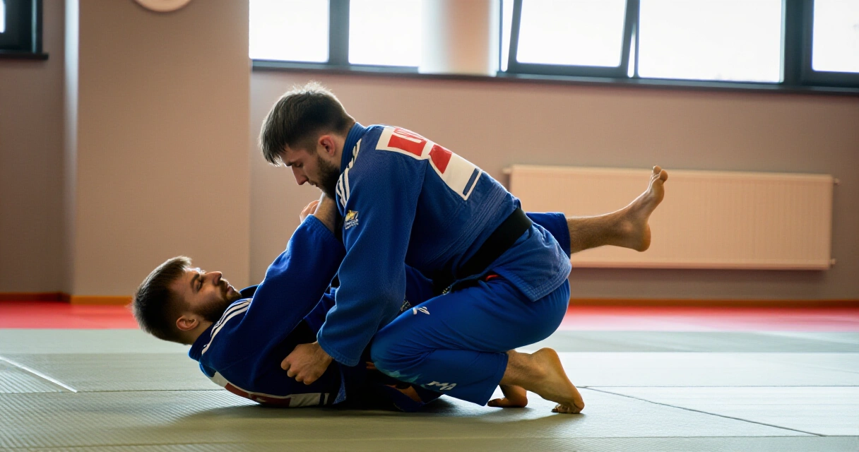 Kaksi judoharrastajaa harjoittelemassa heittoja tatamilla suomalaisella kamppailusalilla