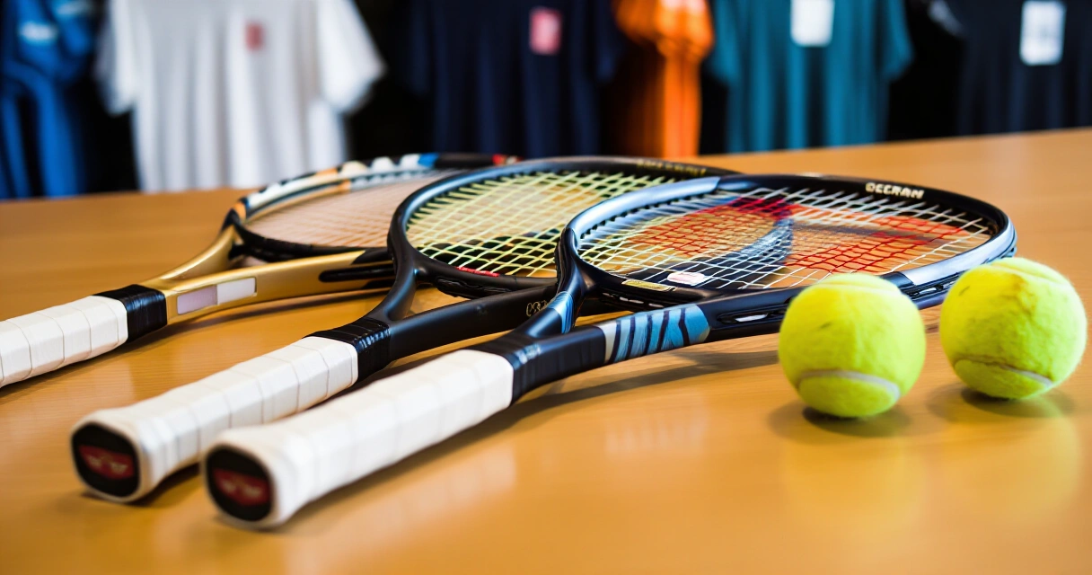 Head-tennismailoja esillä urheiluliikkeessä, eri sarjoja vierekkäin