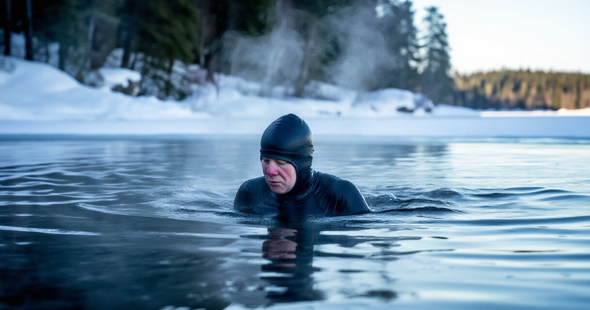 Talviuija avannossa jäisellä suomalaisella järvellä