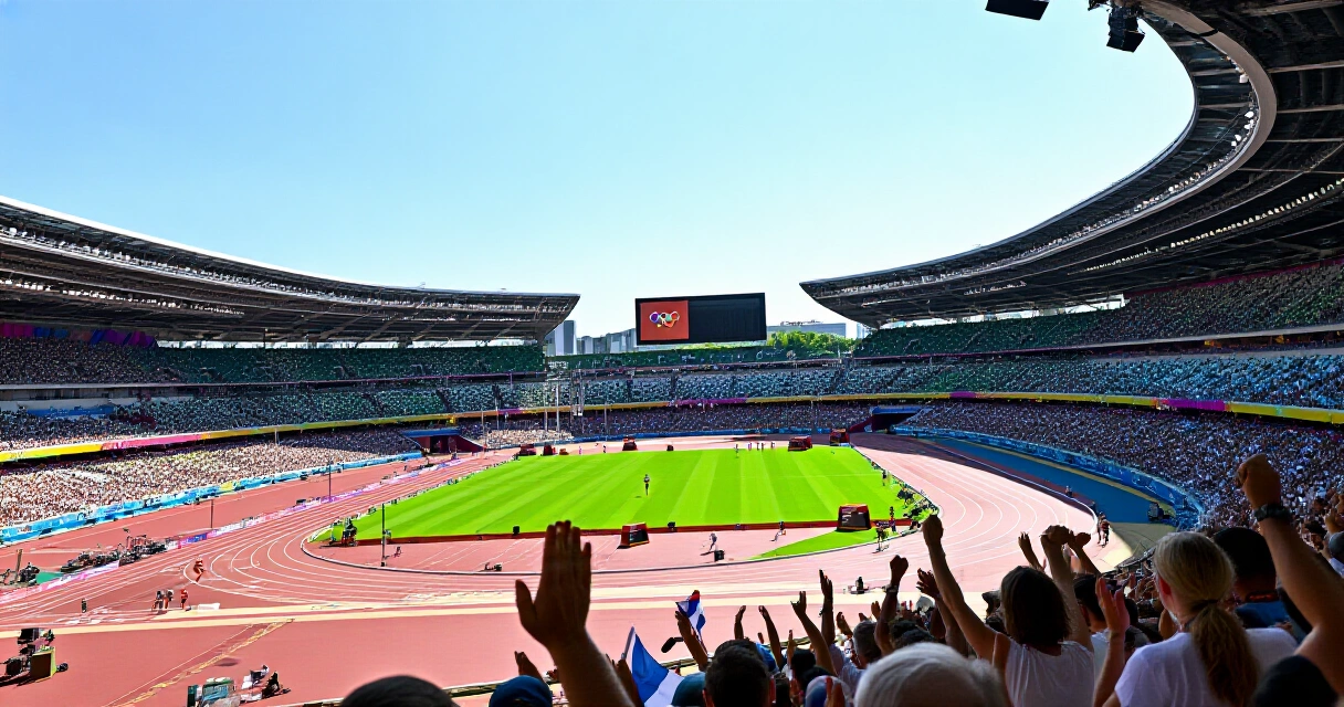 Suomalainen juoksija olympiastadionilla kisaamassa, yleisö kannustaa