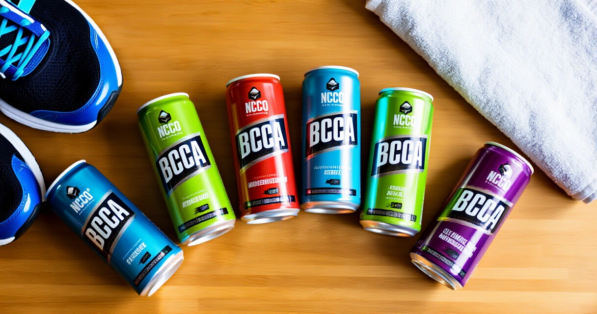 Erilaisia Nocco BCAA -makuvaihtoehtoja treenipyyhkeen ja juoksukenkien vieressä