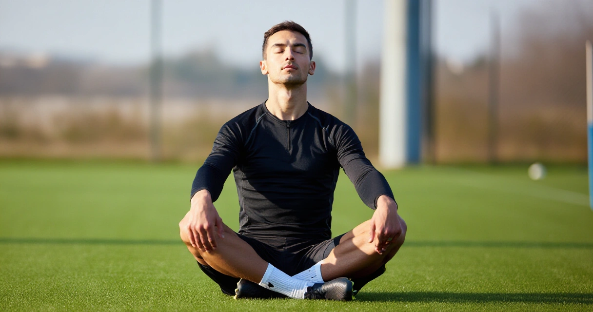 Urheilija harjoittelee mindfulness-hengitystä ennen treeniä kentällä