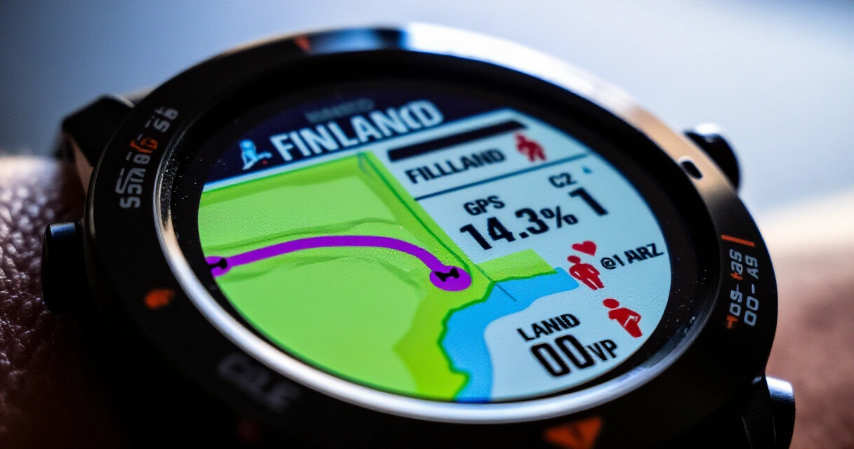 Urheilukello näyttää GPS-reitin ja sykemittauksen juoksuradalla