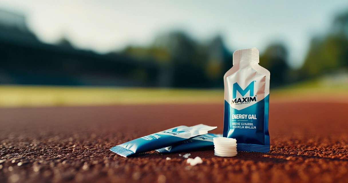 Maxim energiageeli pussit juoksuradasella luonnonvalossa