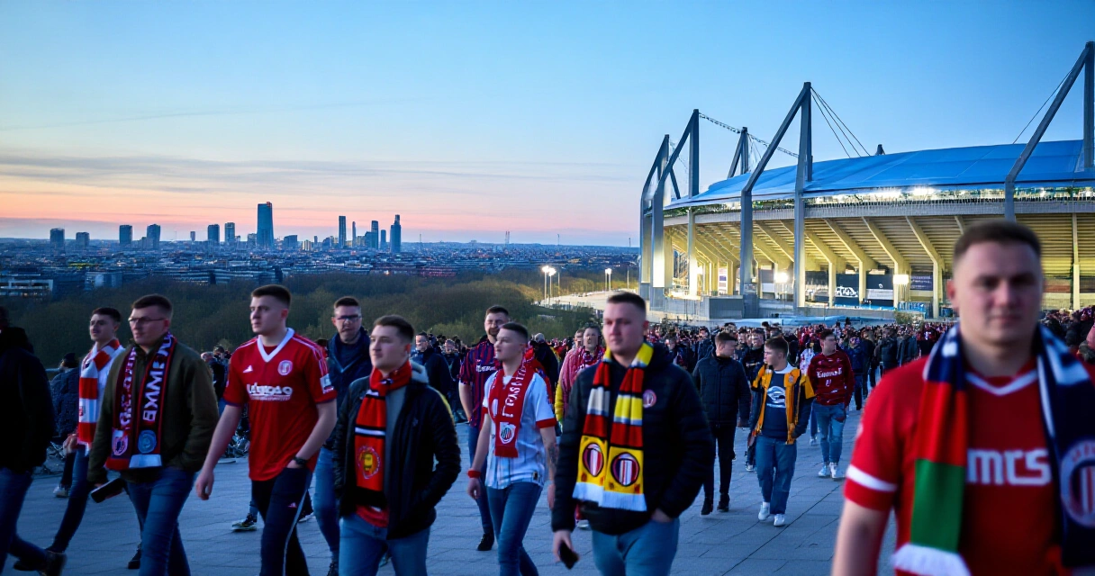 Urheilufaneja matkalla stadionille Euroopan suuressa urheilutapahtumassa